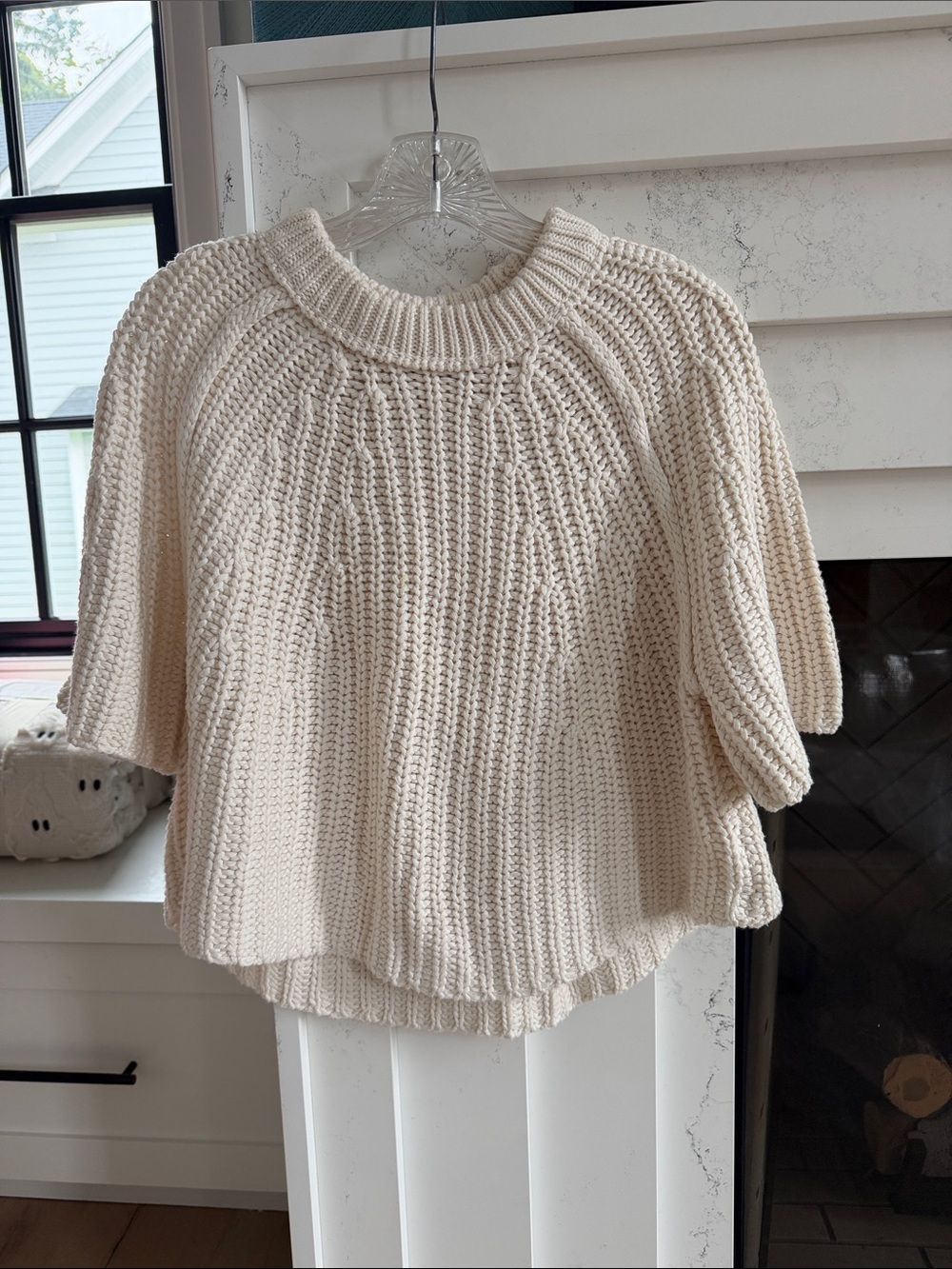 Free People Cream Chunky Ribbed Crewneck Sweater